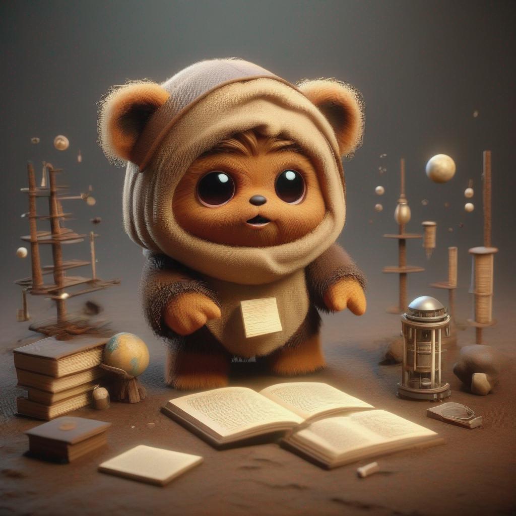 image of a 3D rendering of an EWoK pondering the elements of world knowledge; generated usinghttps://huggingface.co/ehristoforu/dalle-3-xl-v2 